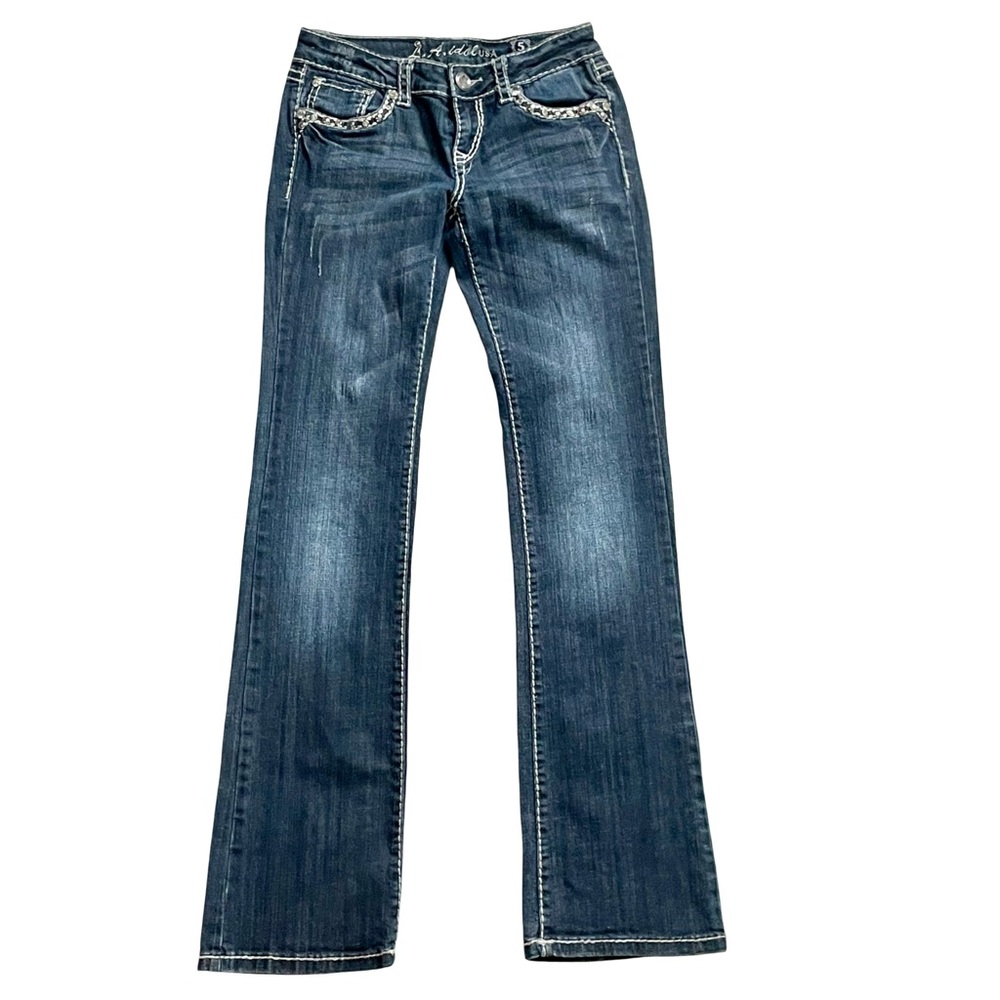 L.A. Idol USA Women’s‎ Bootcut Jeans Size 5 W29 L34 Dark Wash Bling Pockets